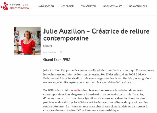 Fondation Rémy Cointreau Julie Auzillon Reliure contemporaine